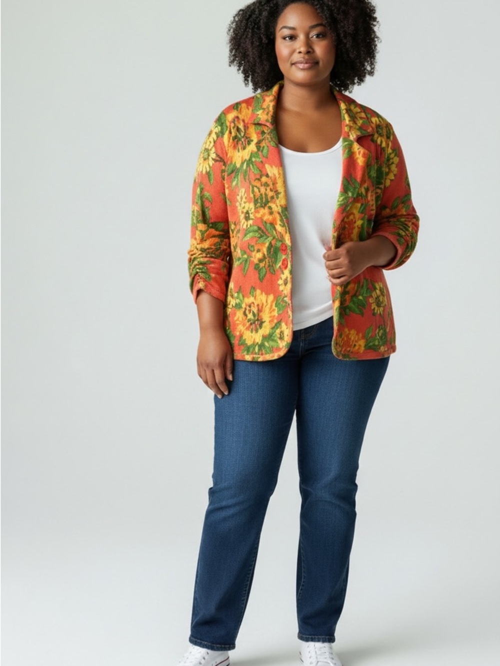 Isaac Mizrahi Live! Peony Blossom Printed Sweater Blazer Jacket - Floral Coral